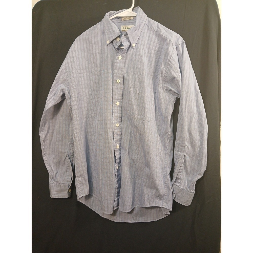 LL Bean Mens 15.5/33 Button Down Long Sleeve Stripes Blue White Shirt EUC
